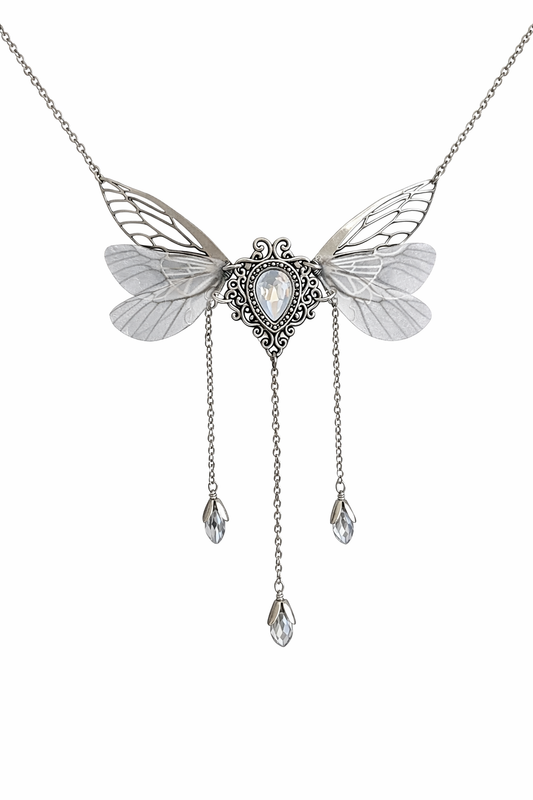 Fairycore Crystal Winged Pendant Necklace
