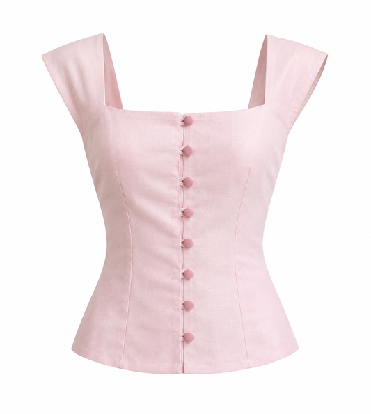 Fairycore Blush Structured Button-Front Corset Top