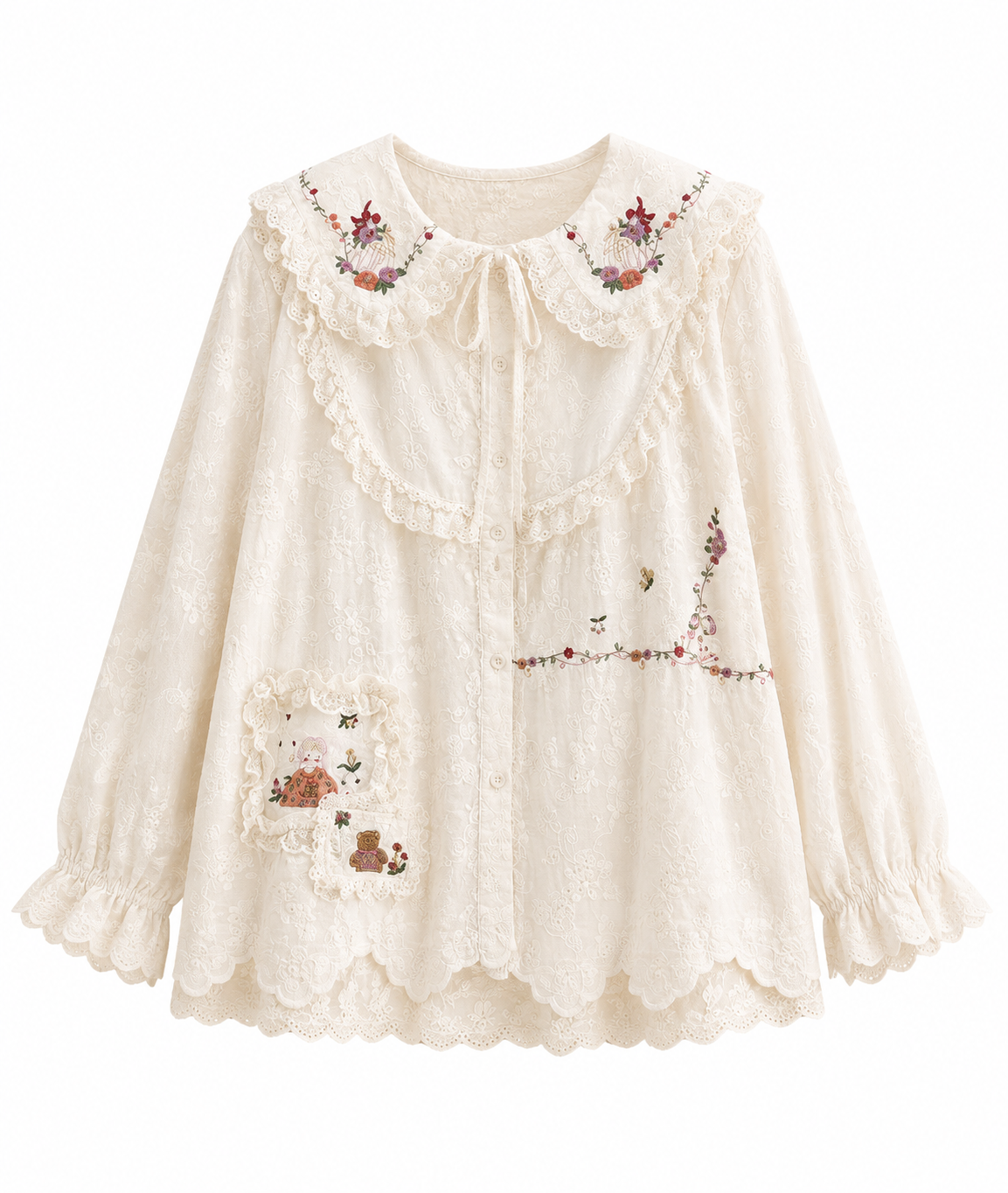 Mori Girl Birdcage Garden Embroidered Lace Blouse