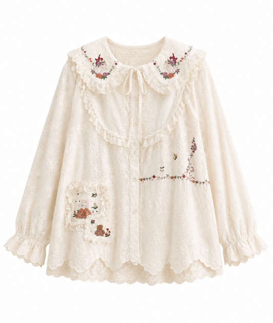 Mori Girl Birdcage Garden Embroidered Lace Blouse