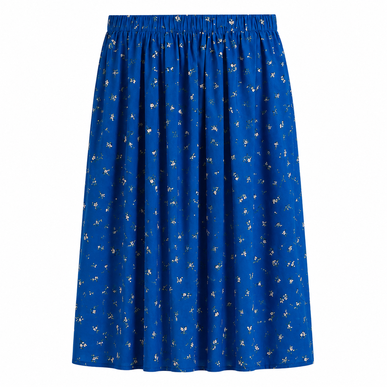 Vintage Aesthetic Cobalt Wildflower Midi Skirt