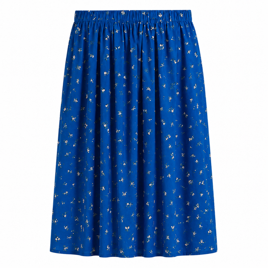 Vintage Aesthetic Cobalt Wildflower Midi Skirt