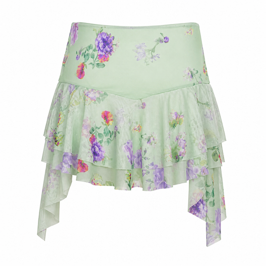 Fairycore Mint Garden Tiered Ruffle Skirt