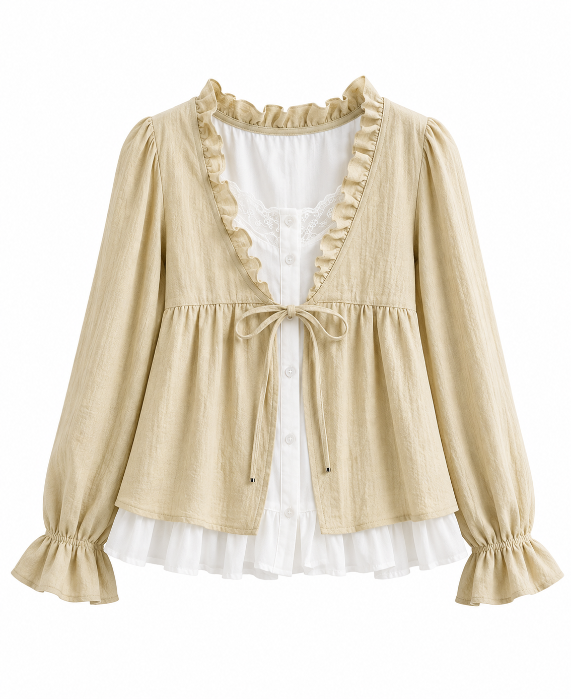 Mori Girl Layered Ruffle Tie-Front Shirt