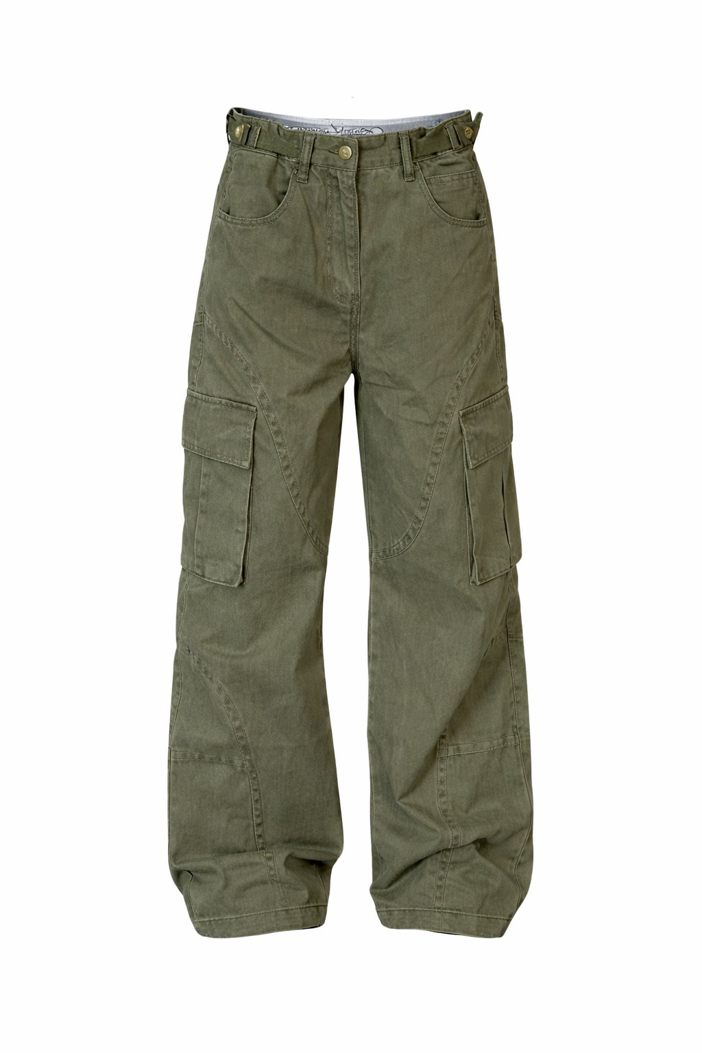 Goblincore Washed Olive Wide-Leg Cargo Trousers