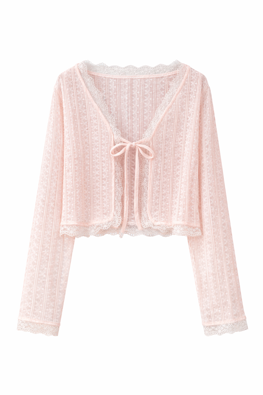 Fairycore Ivory Lace Ribbon-Tie Cropped Cardigan - Сottagecore clothes Fairycore Ivory Lace Ribbon-Tie Cropped Cardigan - Сottagecore clothes