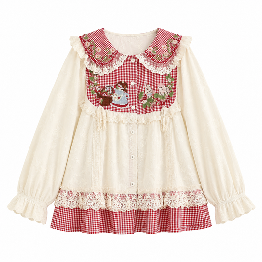 Sweet Mori Embroidered Ruffle Blouse