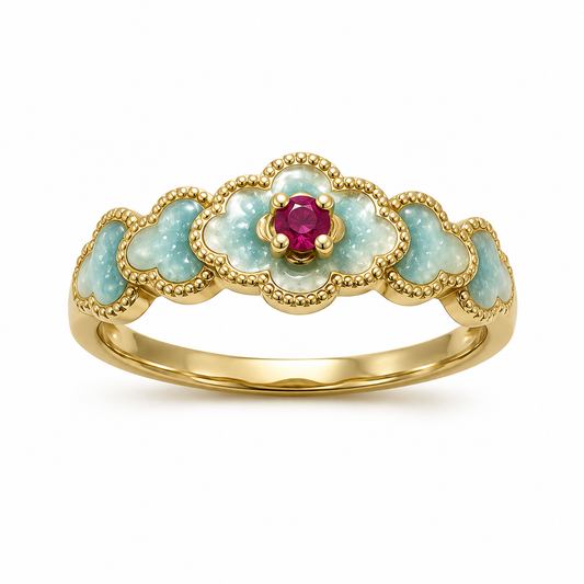 Vintage Aesthetic Celestial Cloud Ruby Bloom Ring