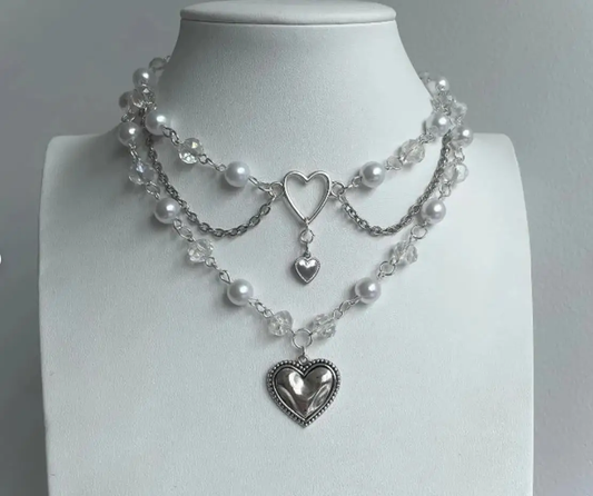 Fairycore Triple-Layer Heart Chain Necklace