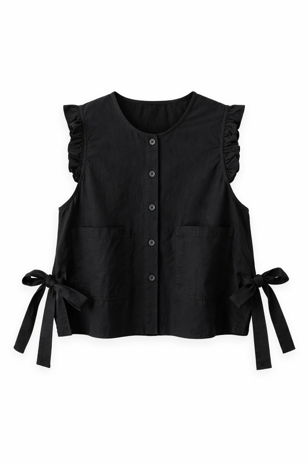 Mori Girl Ruffle-Shoulder Tie Vest in Sand