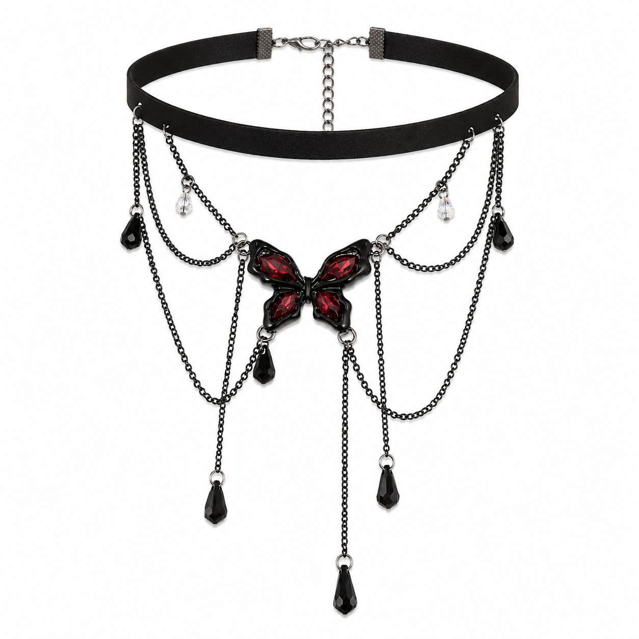 Whimsigoth Crimson Butterfly Draped Chain Choker Necklace