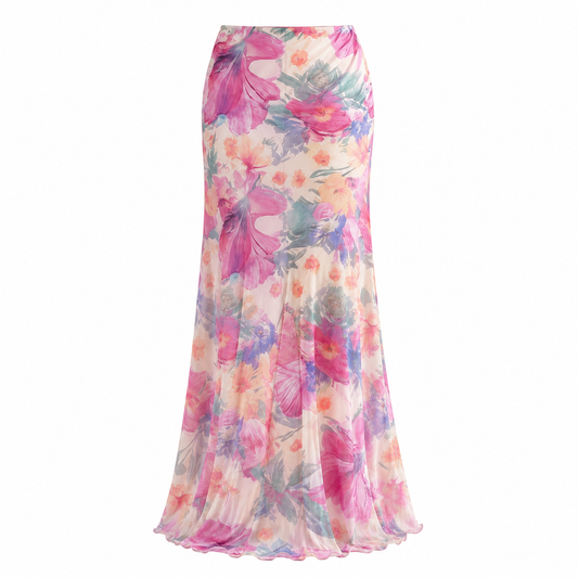 Fairycore Watercolour Garden Mesh Maxi Skirt