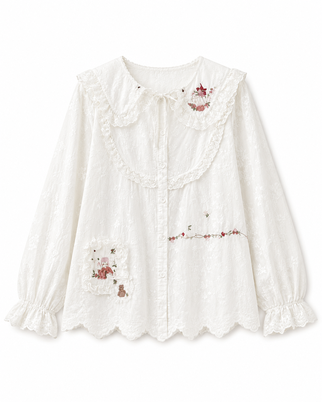 Mori Girl Birdcage Garden Embroidered Lace Blouse