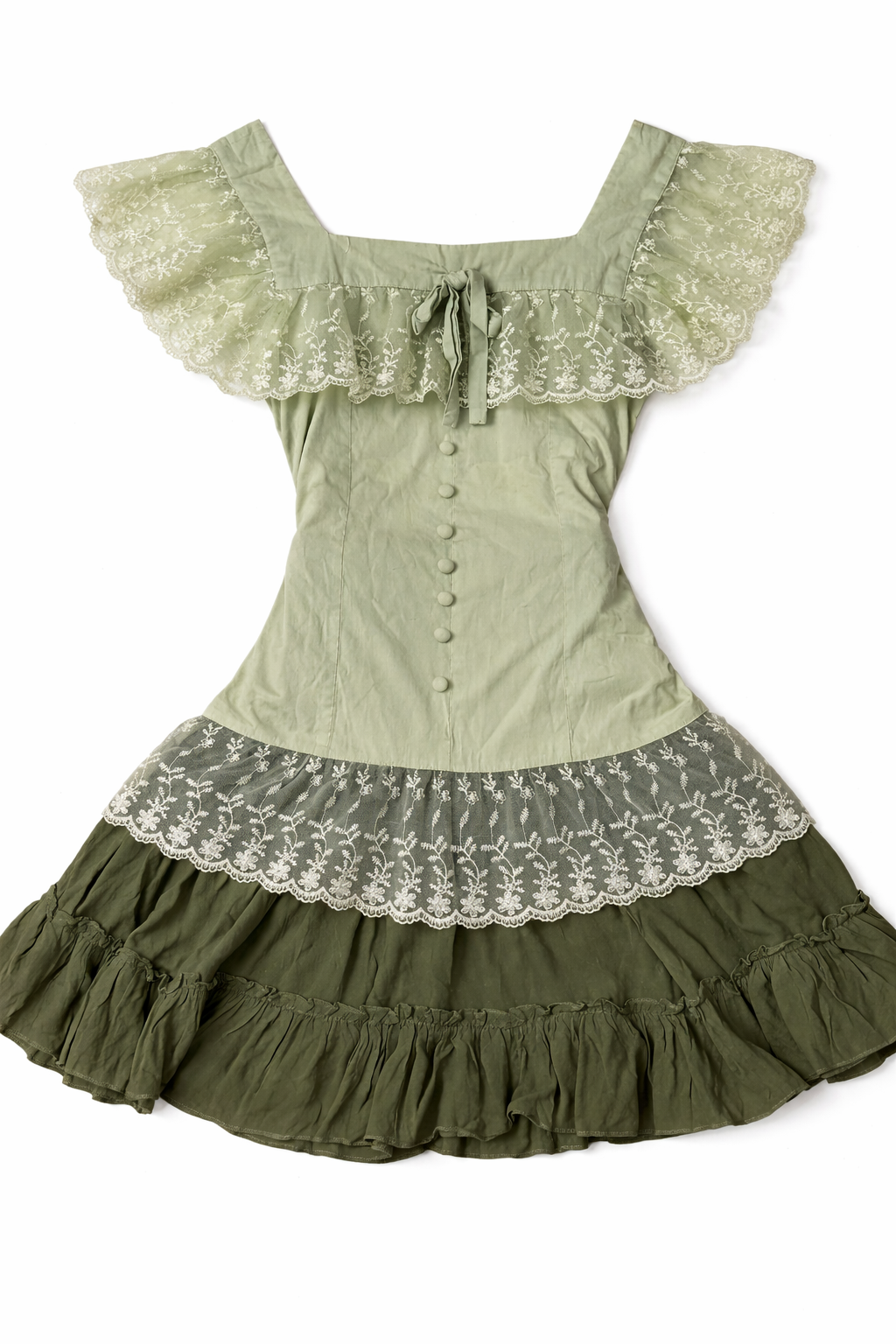 Dark Cottagecore Sage & Shadow Lace Corset Dress
