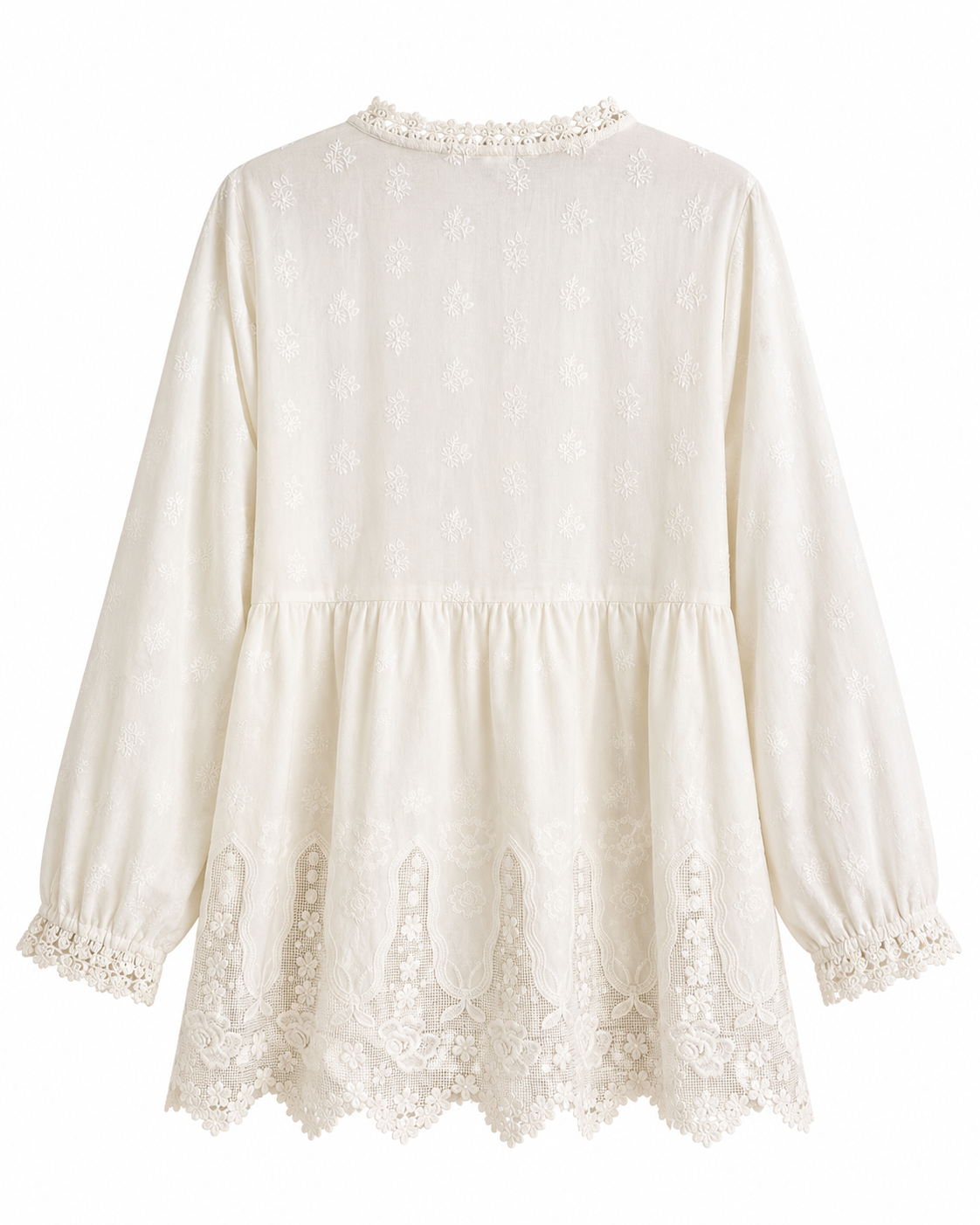 Mori Girl Ivory Pintuck Lace Hem Shirt