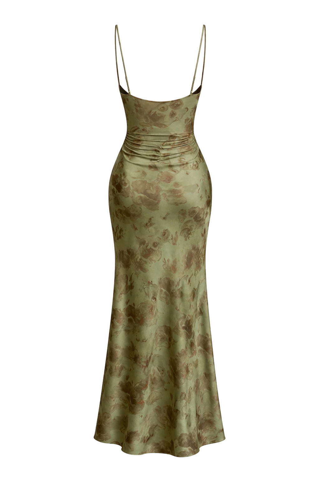 Vintage Aesthetic Moss Garden Ruched Floral Maxi Dress