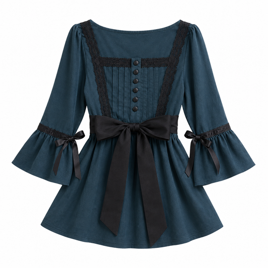 Dark Cottagecore Midnight Lace Bell-Sleeve T-Shirt