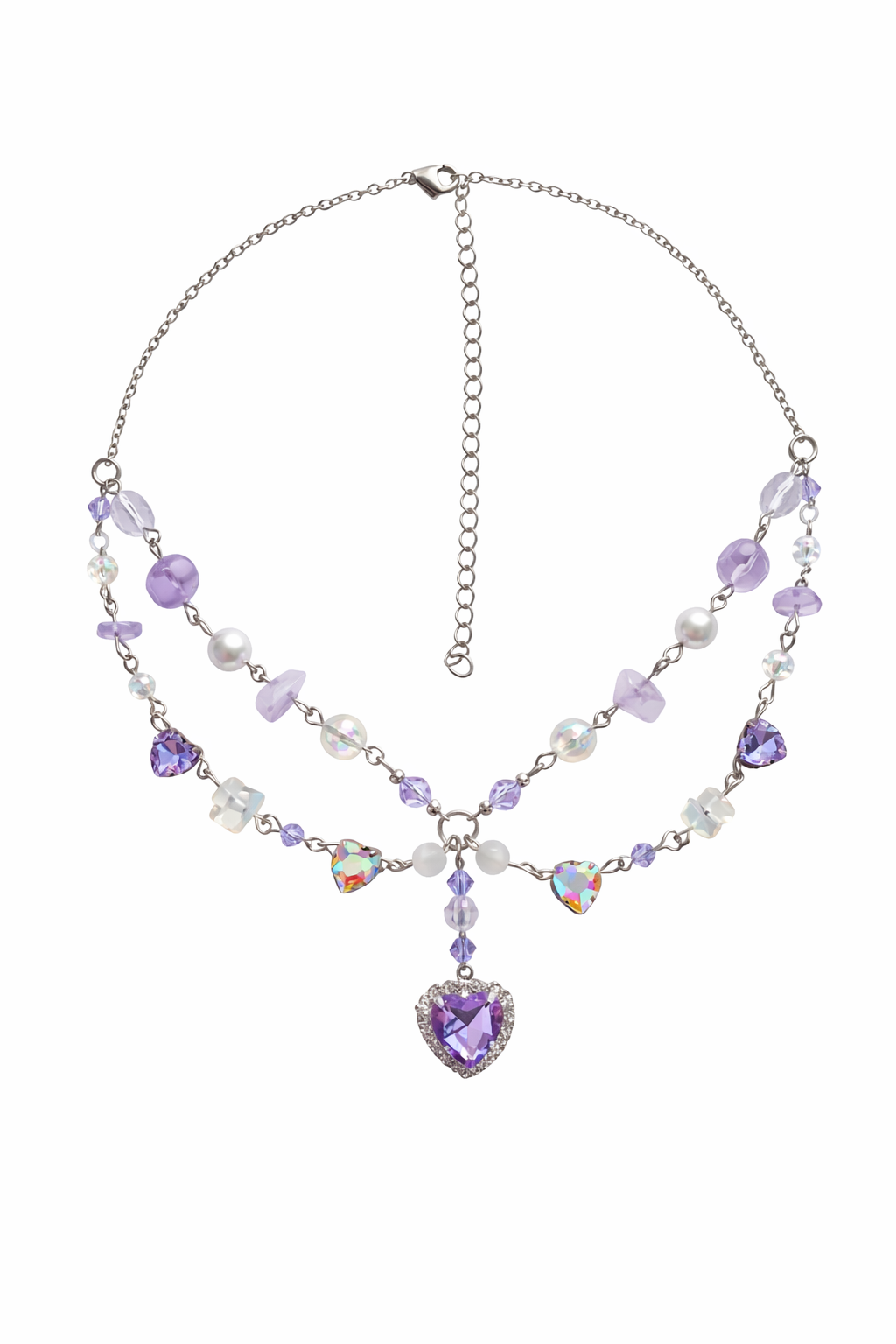 Fairycore Amethyst Heart Layered Necklace