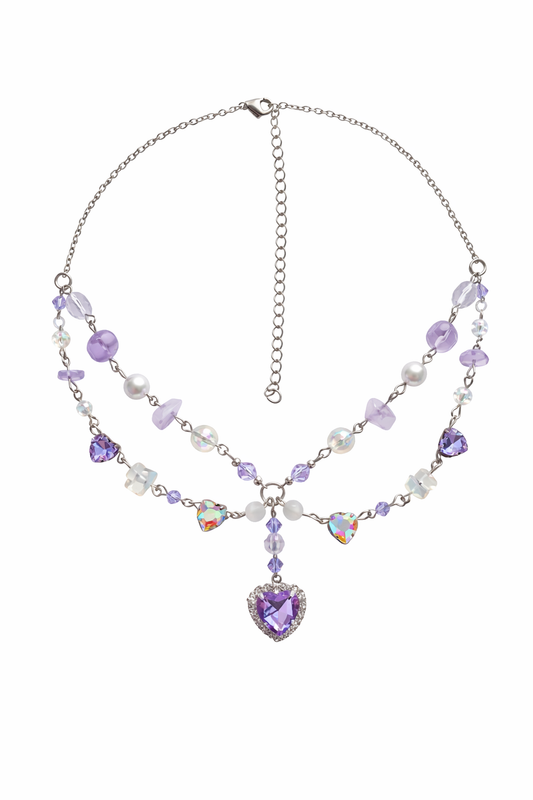 Fairycore Amethyst Heart Layered Necklace