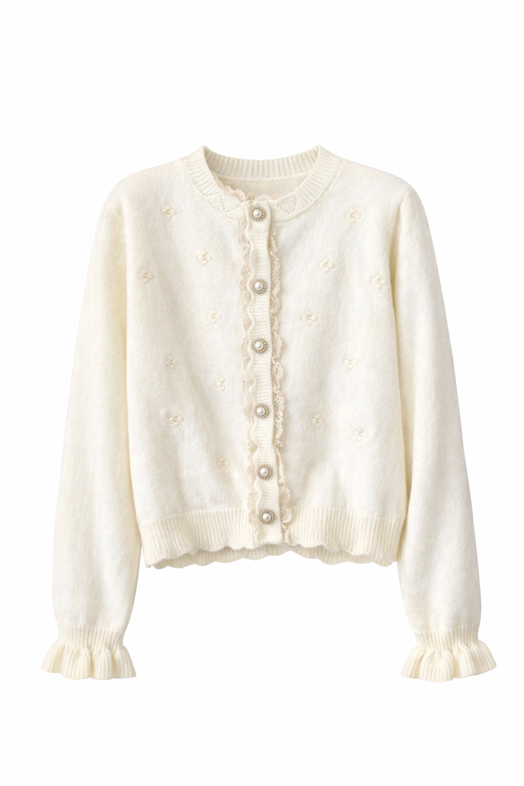 Fairycore Ivory Pearl Daisy Knit Cardigan