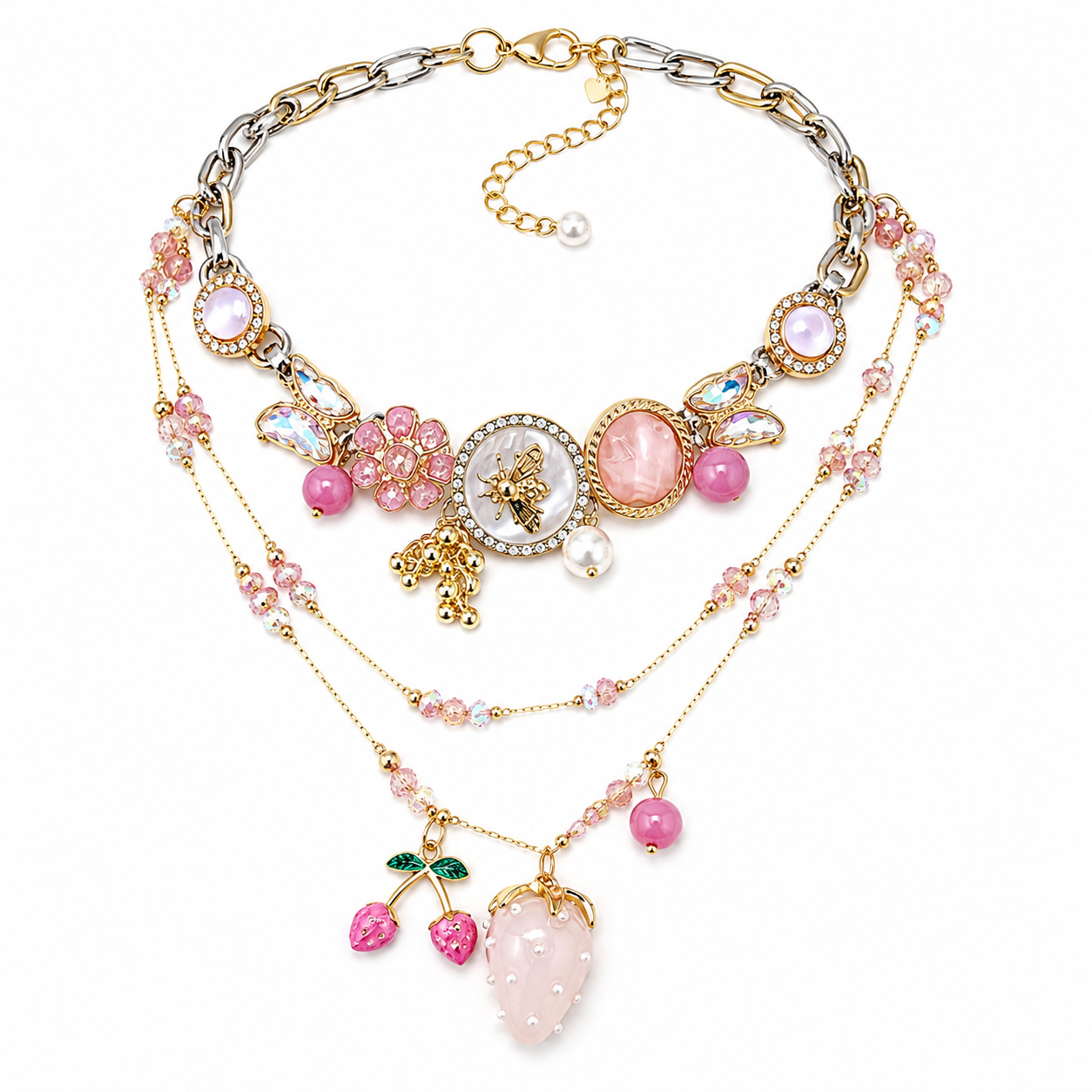 Fairycore Strawberry Garden Layered Charm Set