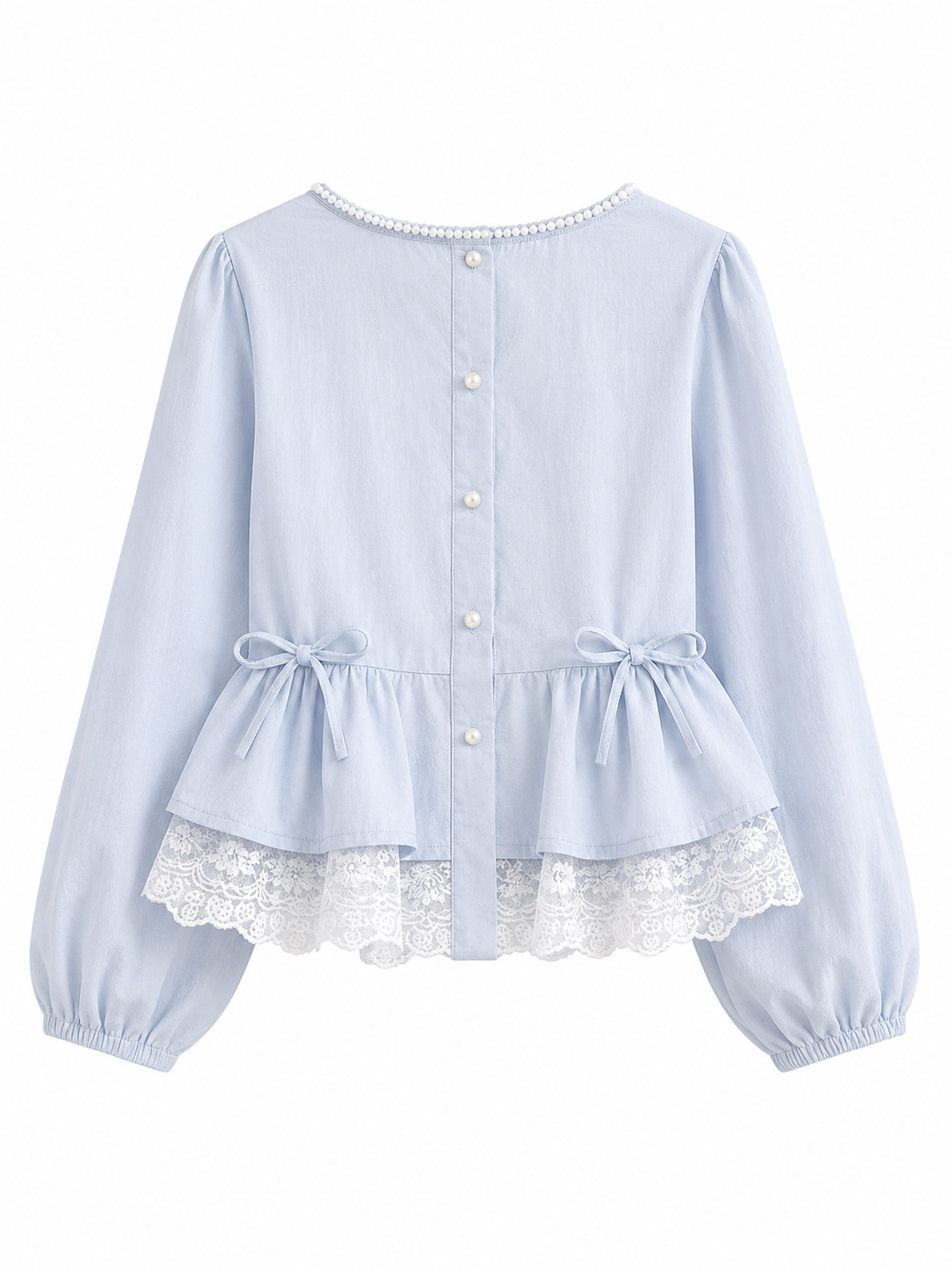 Fairycore Pearl Trim Lace Peplum Blouse