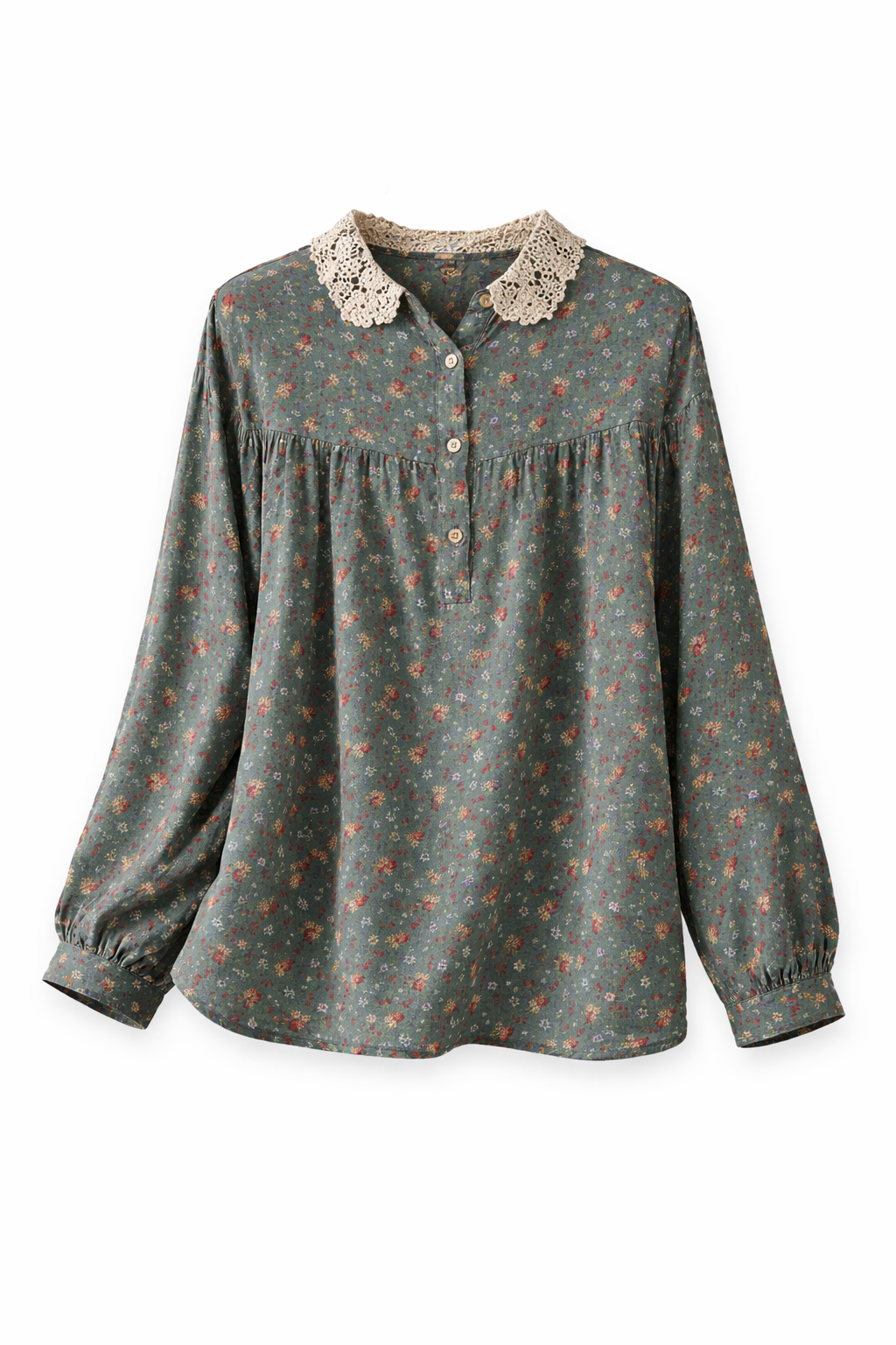 Dark Cottagecore Ditsy Floral Lace Collar Blouse