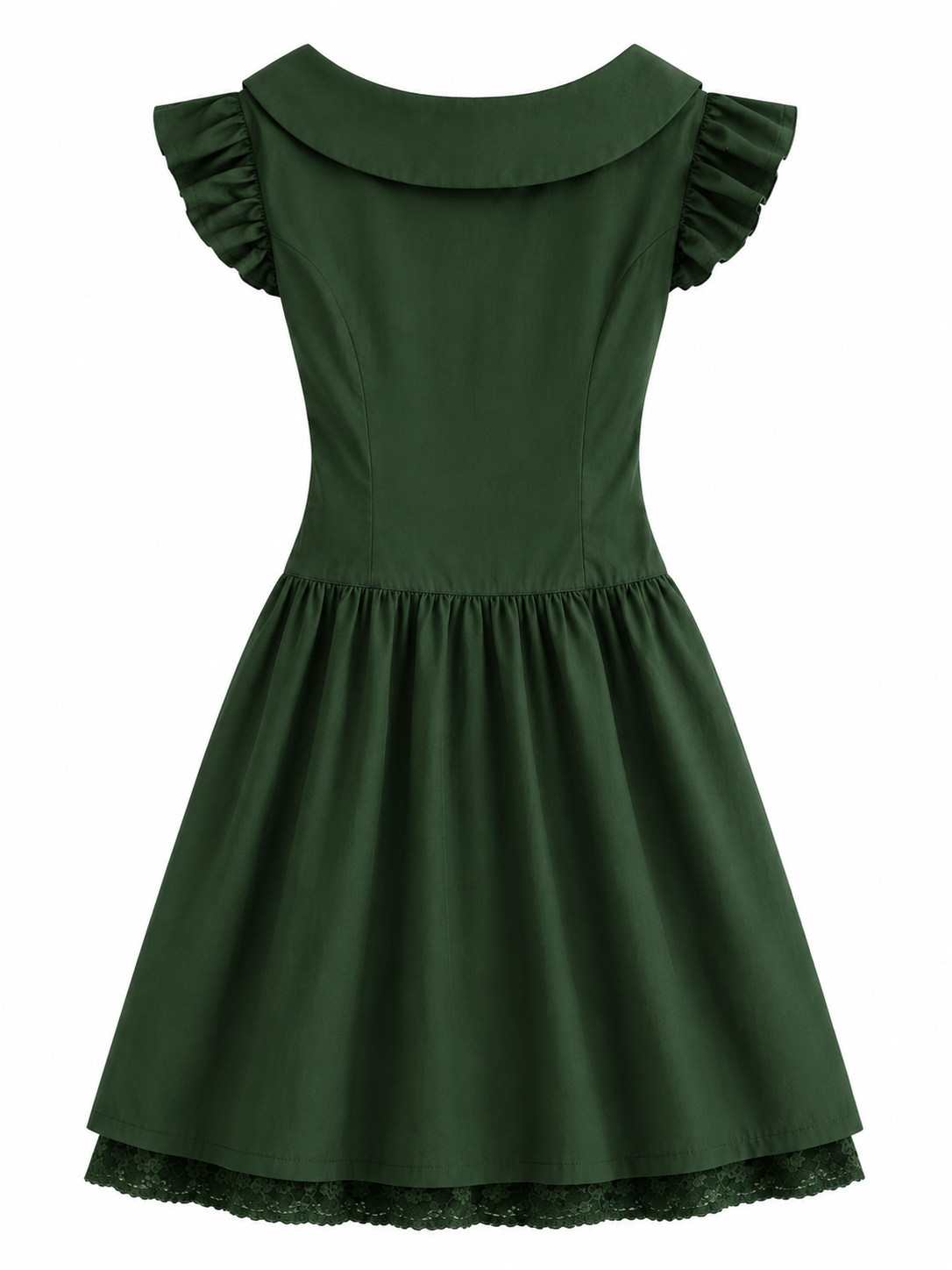 Dark Green Forestcore Ruffle Dress