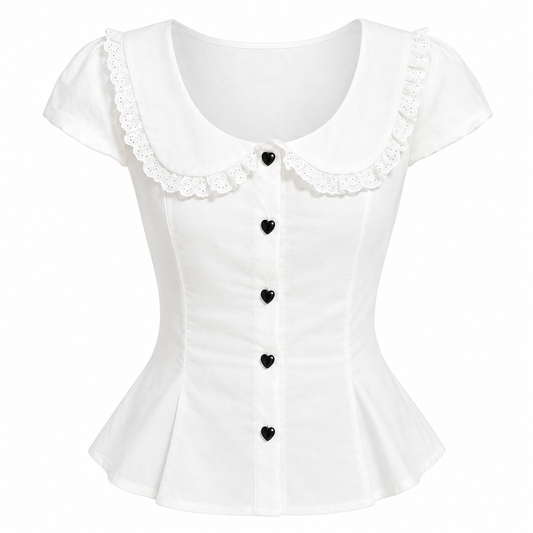 Whimsigoth Black Heart Peter Pan Collar Blouse