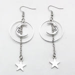 Fairycore Crescent Moon and Star Drop Earrings