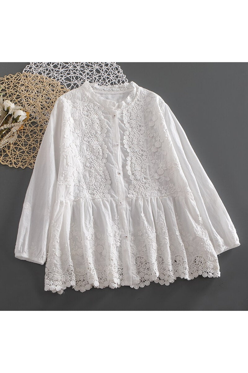 Lace Embroidery Long Sleeve Blouse