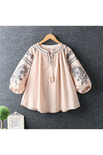 Ethnic Lace-Up Lantern Blouse