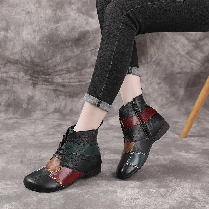 Goblincore Patchwork Leather Ankle Boots