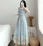 Vintage Puff Sleeve Blue Lace Dress