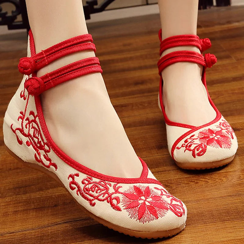 Vintage Double Strap Embroidered Ballet Shoes