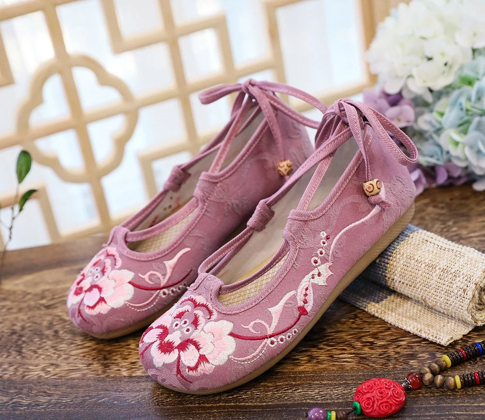 Fairycore Lace-Up Pink Blossom Shoes