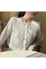 Vintage Pearl-Embellished Knit Fall Cardigan