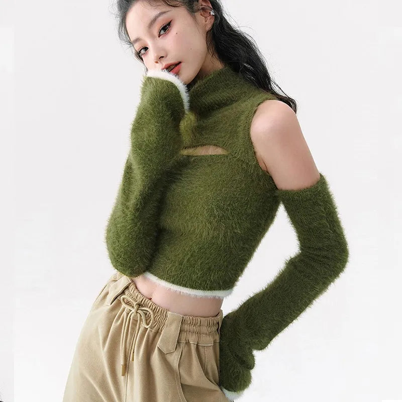 Mossy Cutout Fuzzy Crop Top