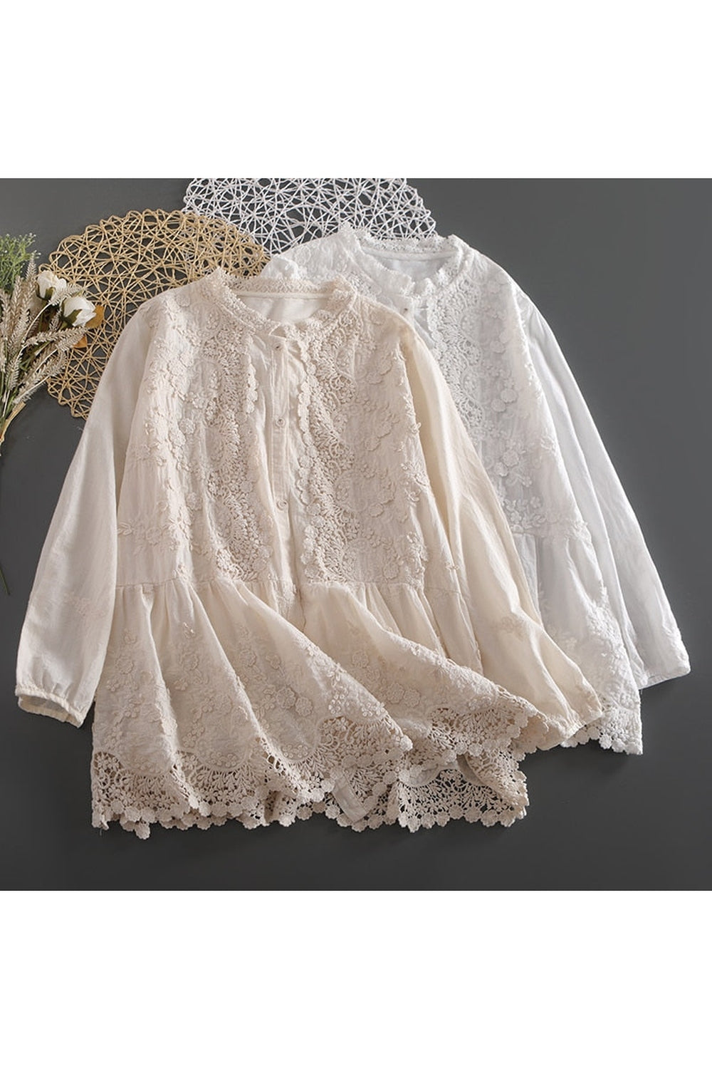 Lace Embroidery Long Sleeve Blouse