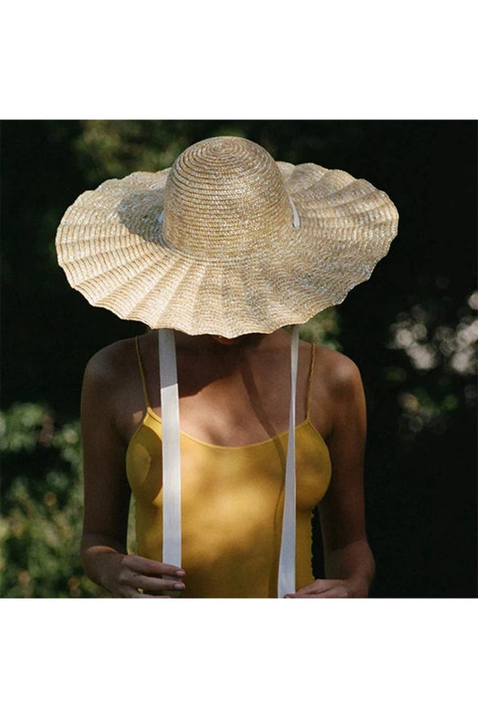 Large Brim Ribbon Straw Hat cottagecoreclothes