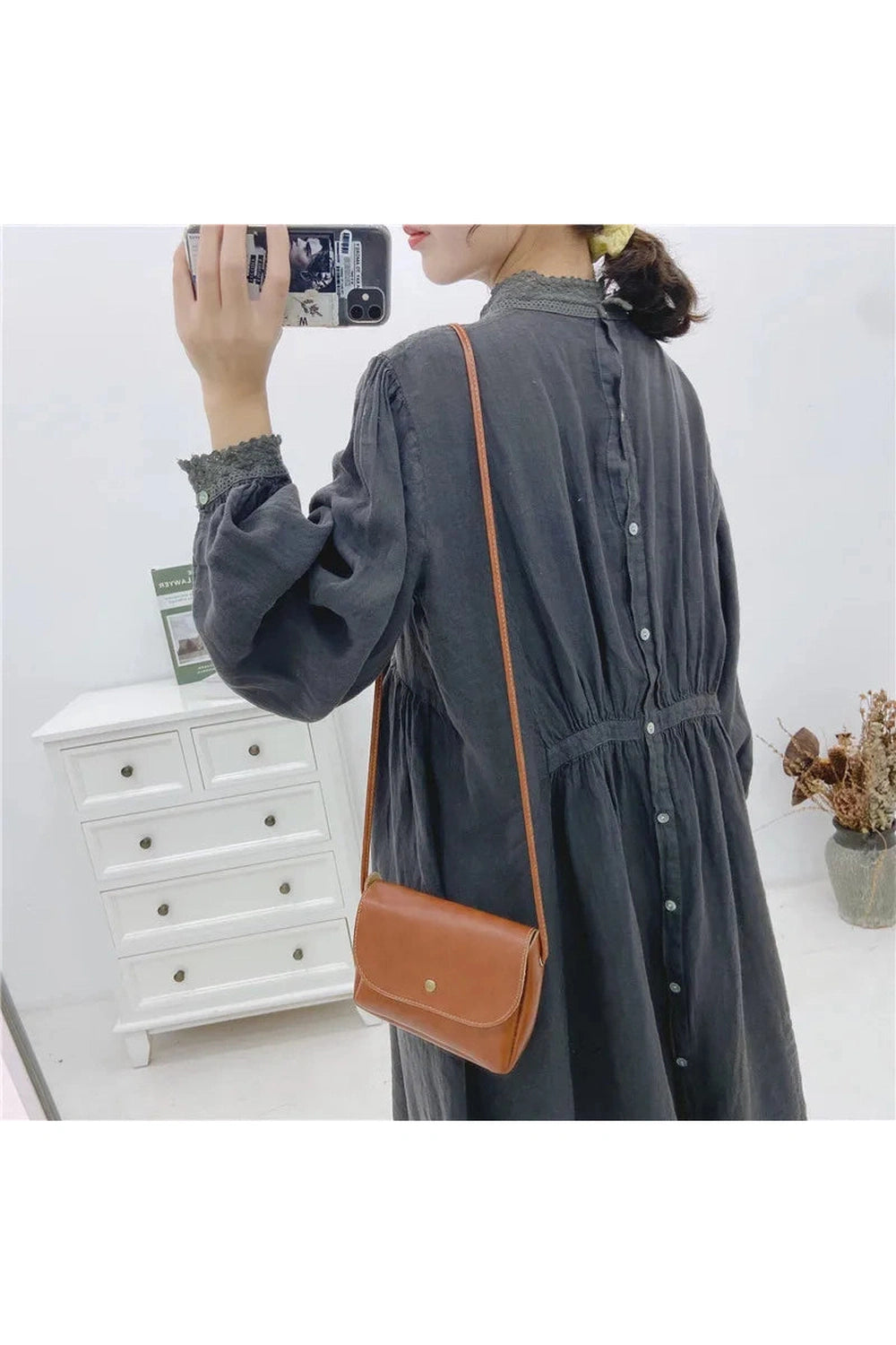 Johnature Floral Linen Ruffle Dress cottagecoreclothes