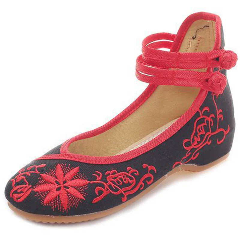 Vintage Double Strap Embroidered Ballet Shoes