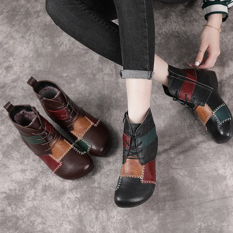 Goblincore Patchwork Leather Ankle Boots