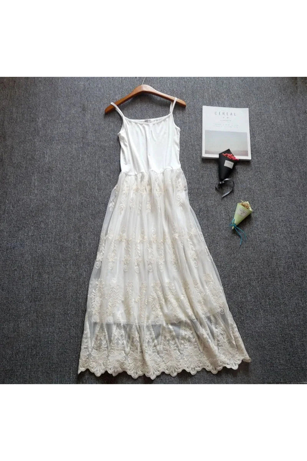 Ethereal Ivory Embroidered Lace Maxi Dress - ottagecore clothes Strap White / One Size Ethereal Ivory Embroidered Lace Maxi Dress - ottagecore clothes Strap White / One Size