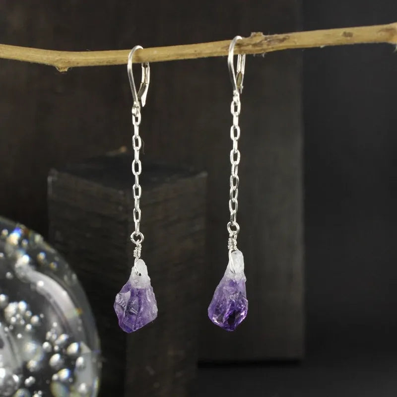 Mystic Amethyst Crystal Chain Earrings