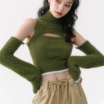 Mossy Cutout Fuzzy Crop Top