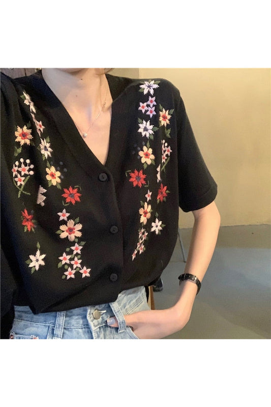 Cottagecore Retro V-Neck Summer Tee cottagecoreclothes