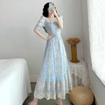 Vintage Puff Sleeve Blue Lace Dress