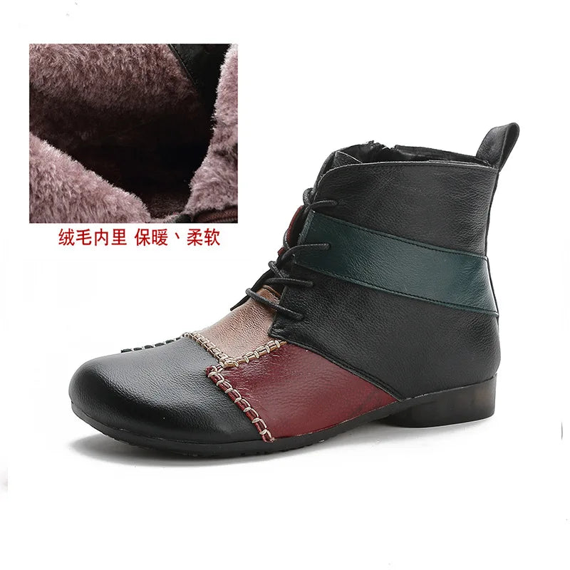 Goblincore Patchwork Leather Ankle Boots