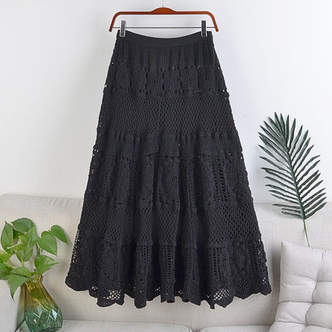 Crocheted Hollow Long Skirt